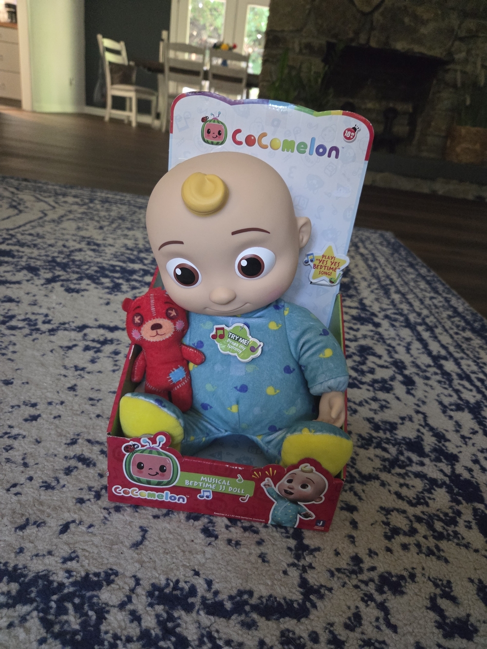 Musical Bedtime Doll in Blue Pajamas with Red Bear